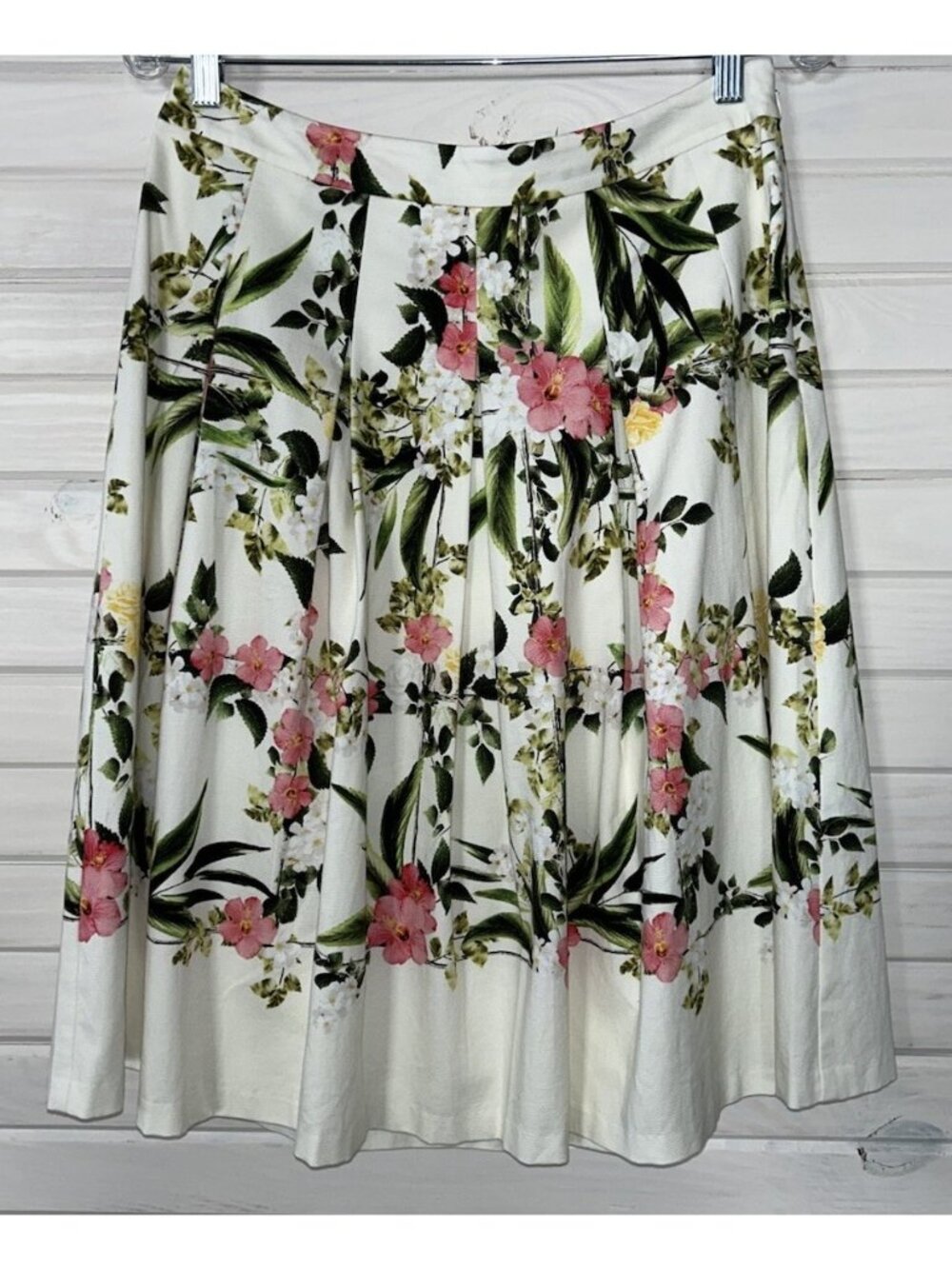 Talbots Sz 6 Floral Trellis Skirt Pleated Lined A-Line Career Casual Cotton EUC